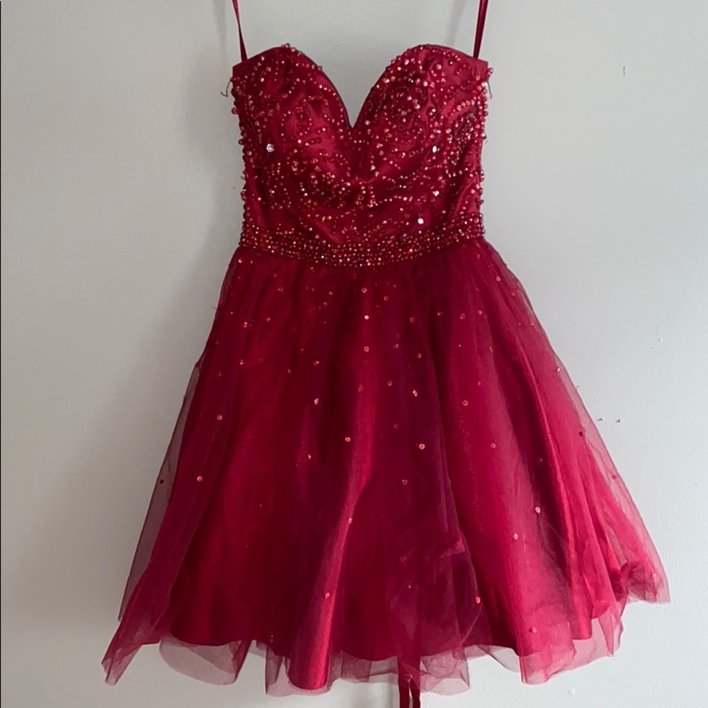 red beaded homecoming dress